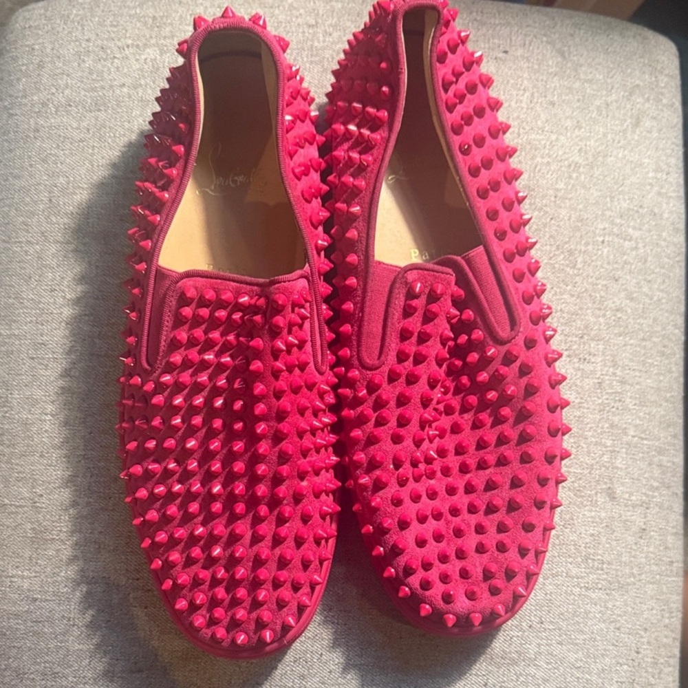 Christian Louboutin Pink Spiked Loafers